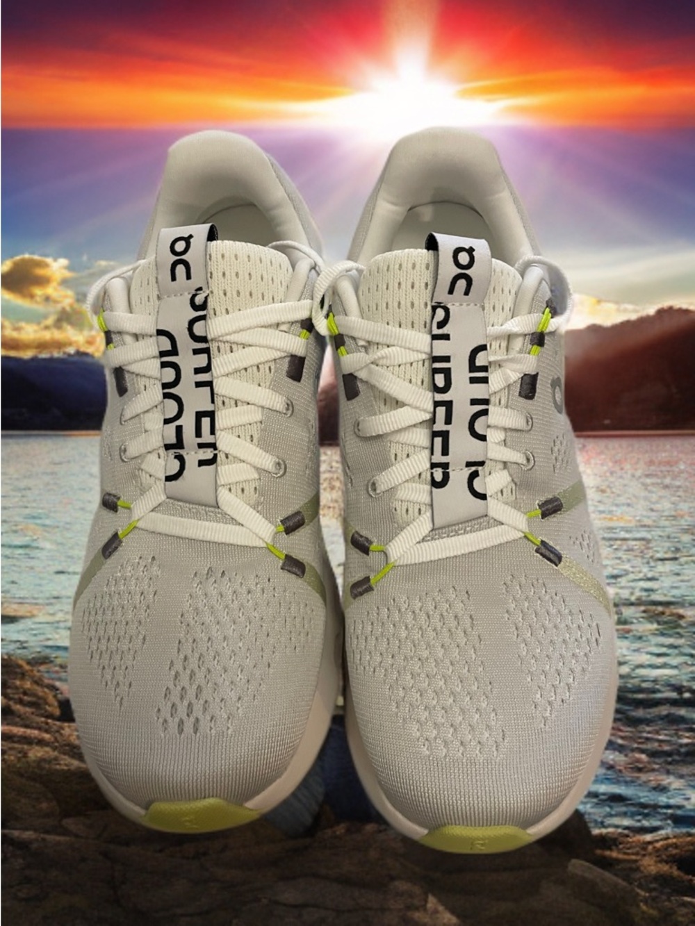 On Running Women’s Cloudsurfer Athletic Shoes - Light Gray with Lime Accents 8 - Picture 3 of 11